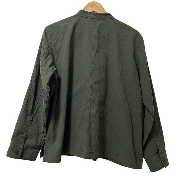 Eileen Fisher Organic Cotton Pucker Shirt Jacket Size L Olive Lagenlook Capsule - Picture 4 of 6